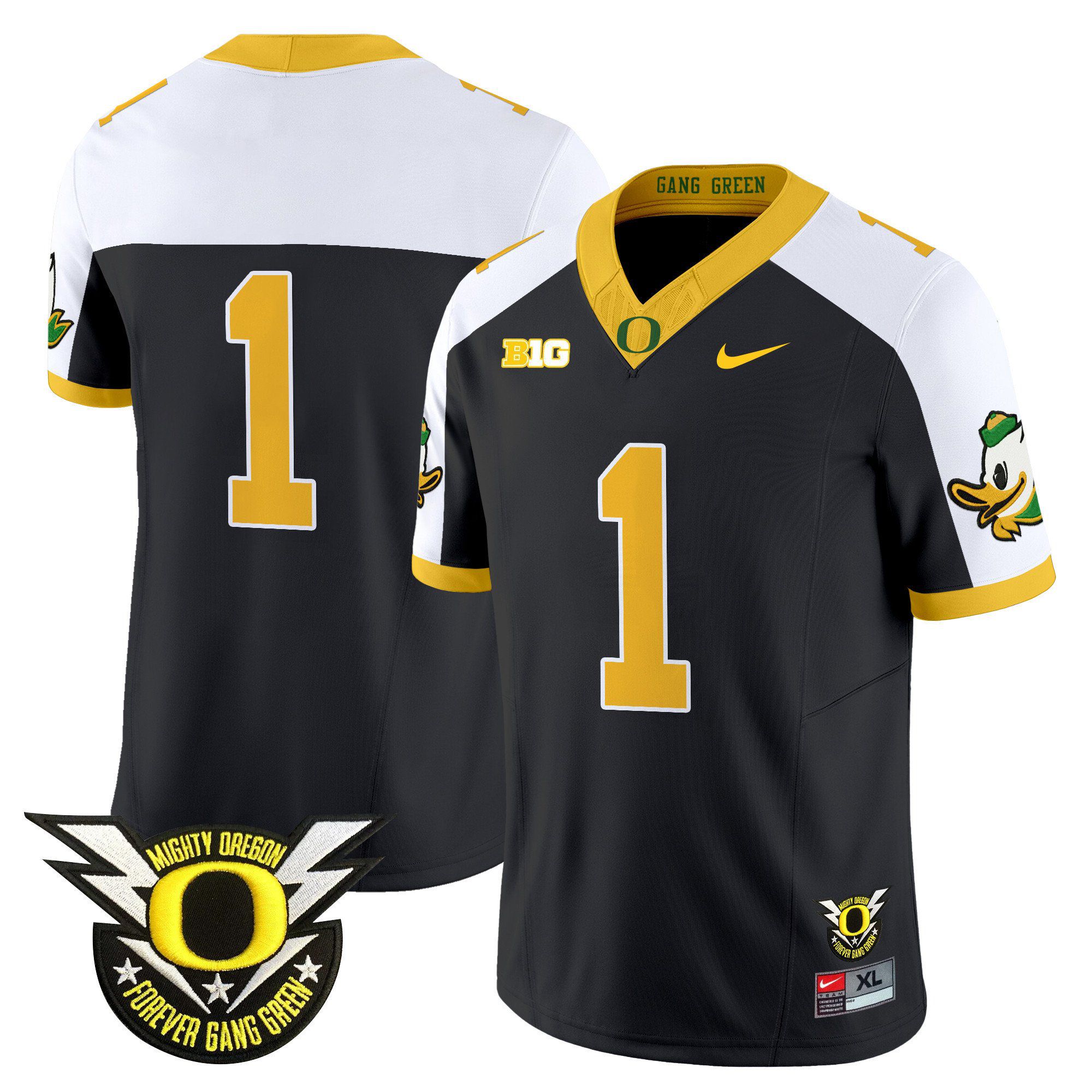 Men Oregon Ducks #1 No Name Black 2024 Nike Forever Gang Green & BIG Patch Vapor Limited NCAA Jersey style 1->ncaa teams->NCAA Jersey